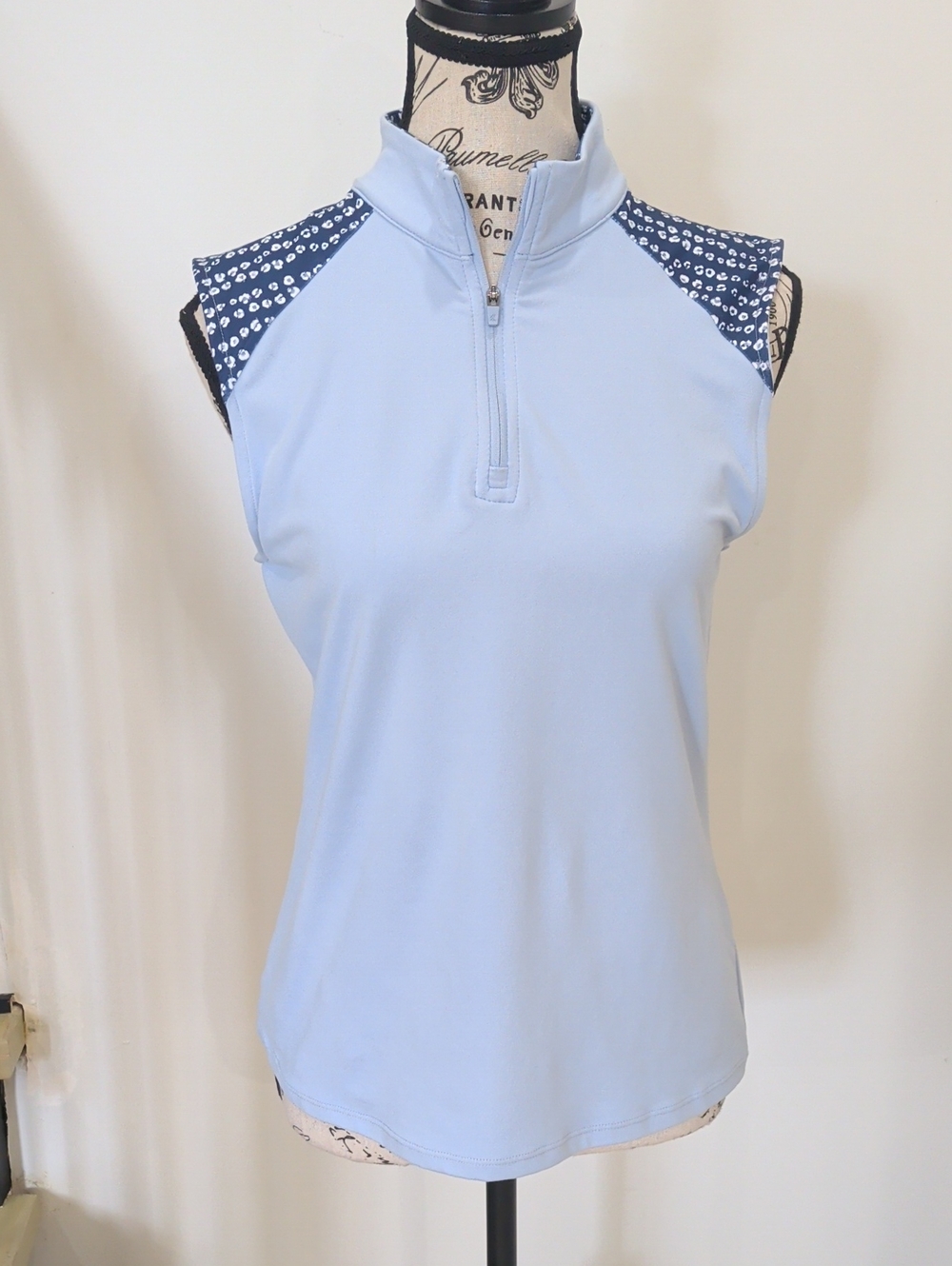 KYODAN | Women's Blue Sleeveless Playmotion Zip-Front Sleeveless Mock Top